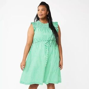 DRAPER JAMES Sleeveless Smocked Yoke Green and white Gingham Dress Plus Size 2X